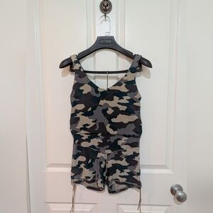 Aerie New Offline by Aerie Camouflage Cinch Biker Shorts with Crop Top Set